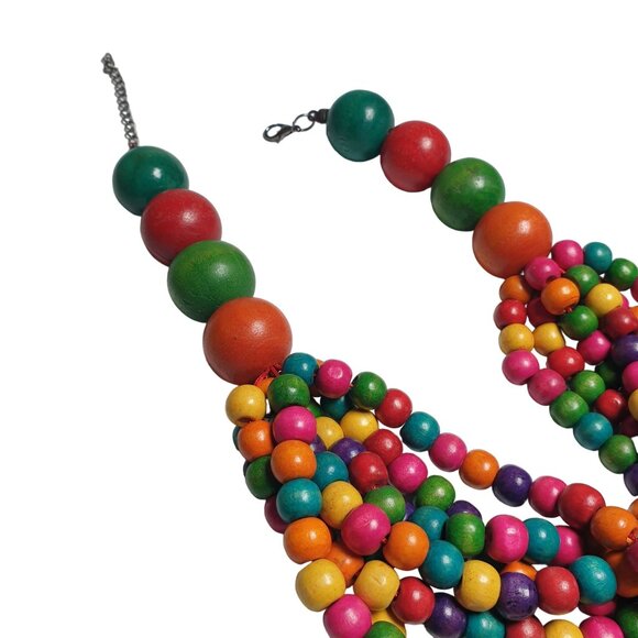 Colorful Wooden Bead Necklace Adjustable Length Teacher Gift Office Boho Core - Picture 5 of 5